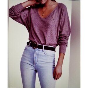 Free People Santa Clara Thermal Mulberry Long Dolman Sleeve V-Neck Women's Sz L